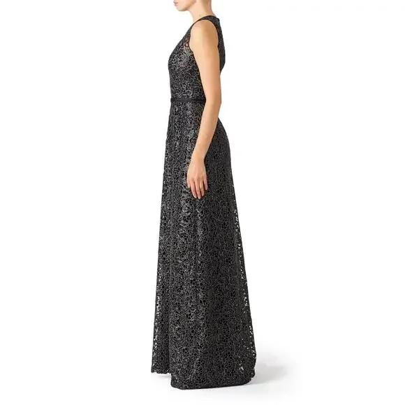 Theia Black Lace Evening Gown  Size 12  Sleeveless Metallic Formal Dress  Dresses